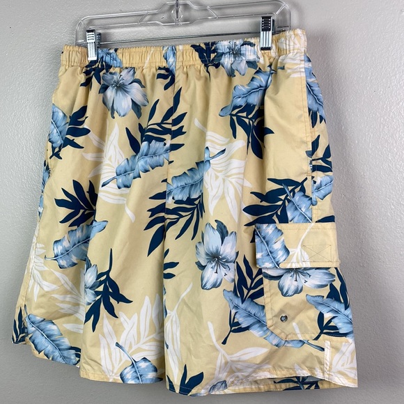 Boca Classics Island Wear | Men’s Yellow Blue Hibiscus Swim Trunks XL - Picture 2 of 6